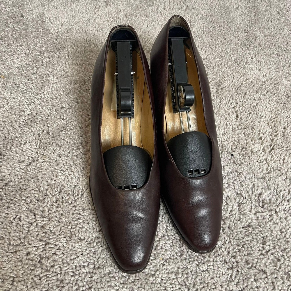 Calico Leather Pumps Block Heel Classic‎ Career Shoes Brown Size 10M